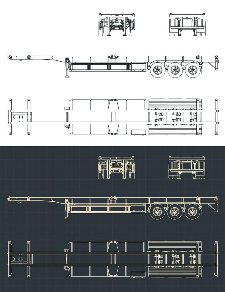 Container trailer blueprints vector