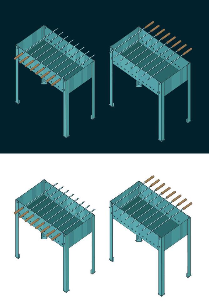 Barbecue color isometric drawings vector