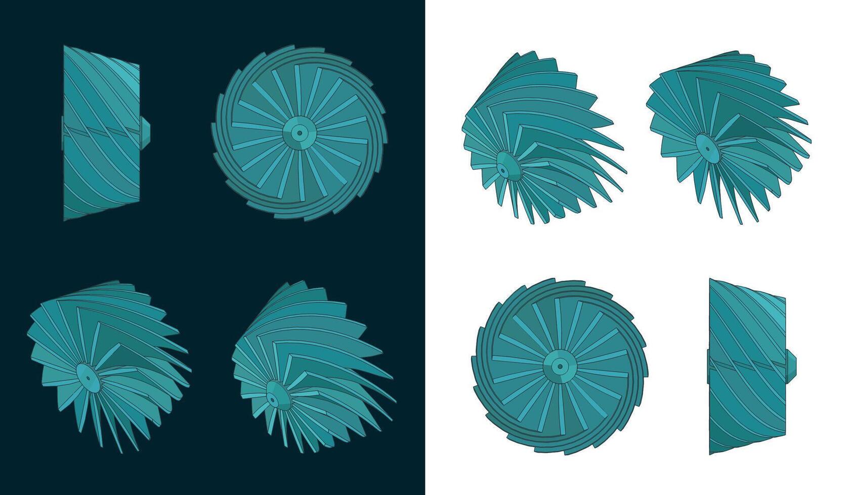 Turbine impeller colorful blueprints vector