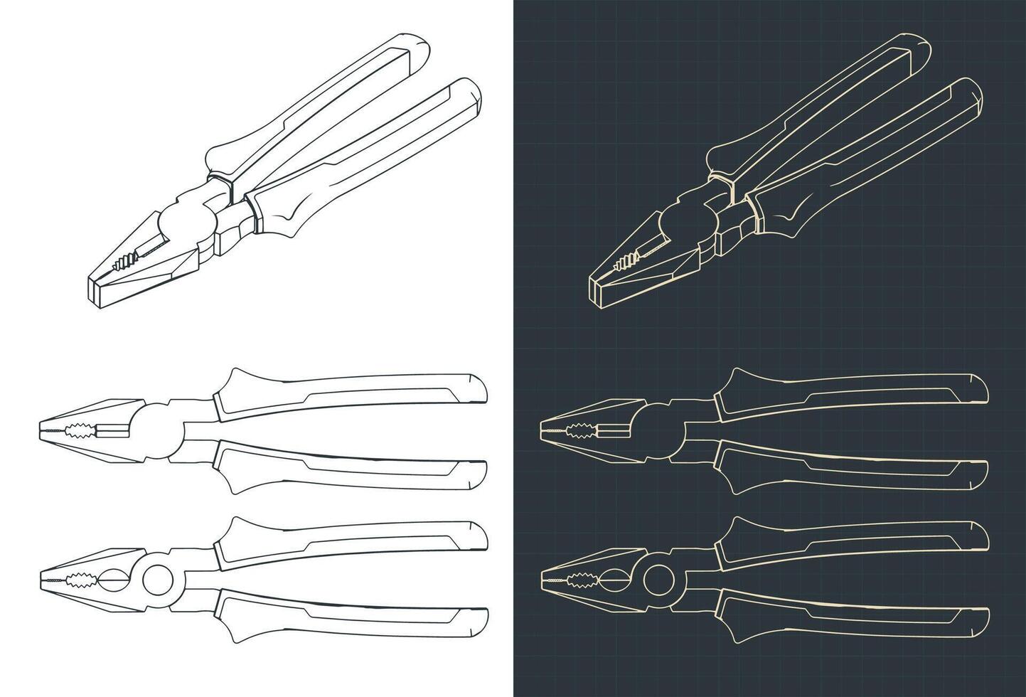 Combination pliers blueprints vector