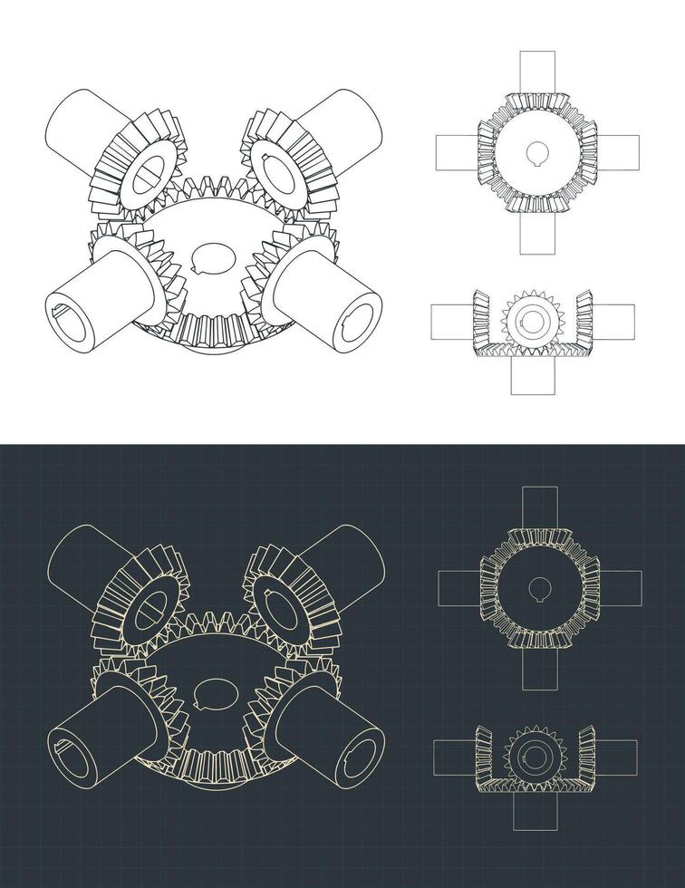 Bevel gear transmission drawings vector