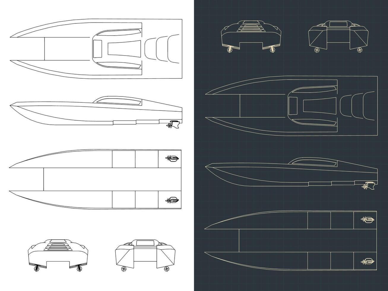 High speed catamaran drawings vector