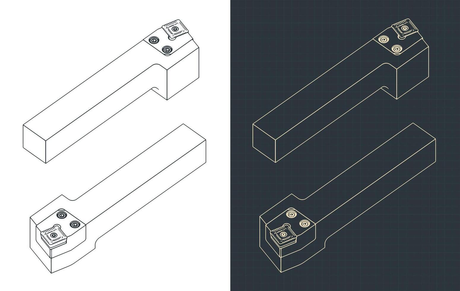 Cutting tool isometric blueprints vector