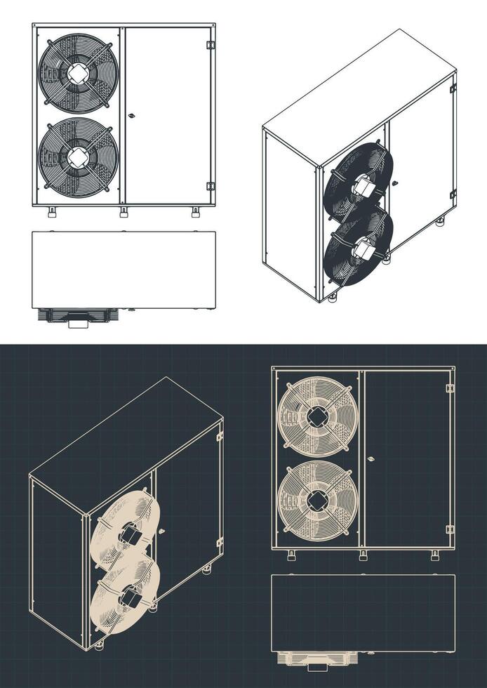 Outdoor unit of air conditioner blueprints vector