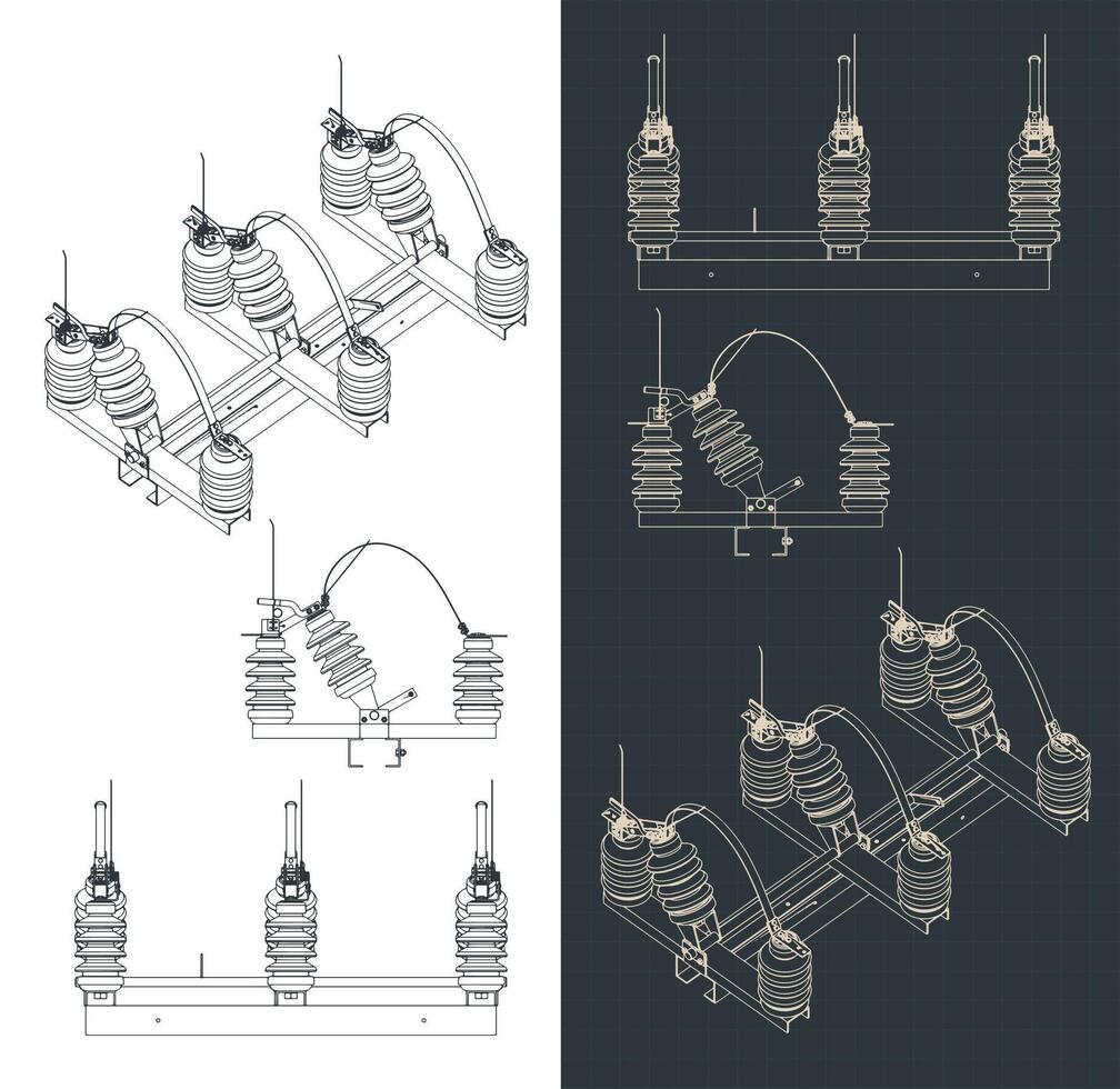 Medium voltage disconnecting switches blueprints vector
