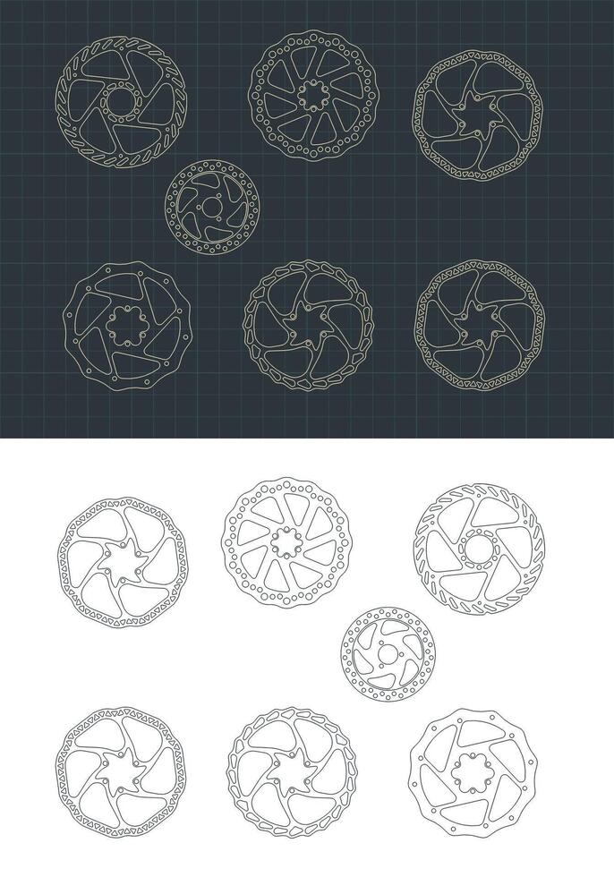 Bicycle disc brakes drawings Set vector