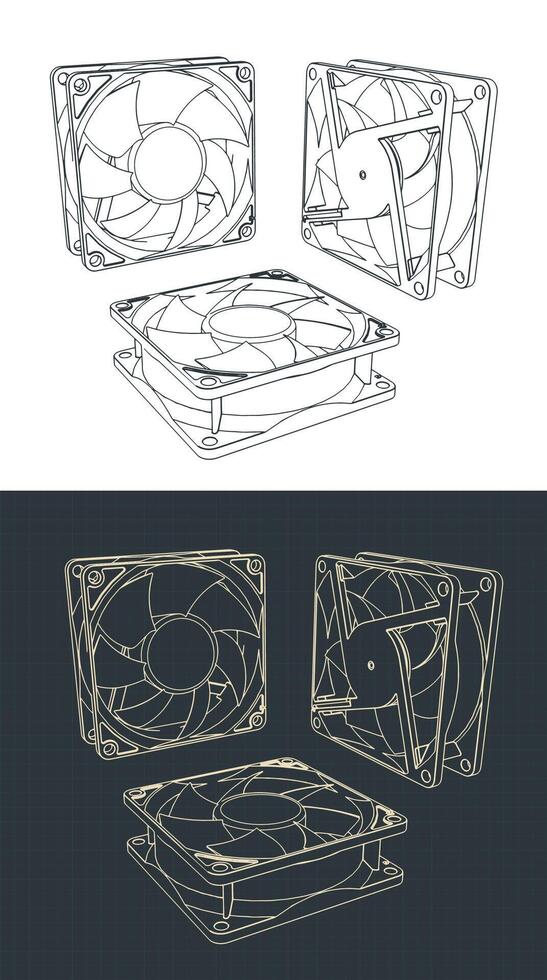 Fans for CPU coolers and computer cases blueprints vector