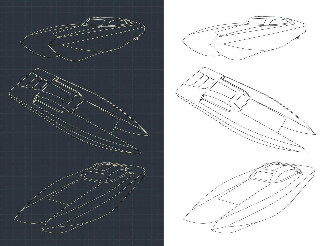 High speed catamaran blueprints vector