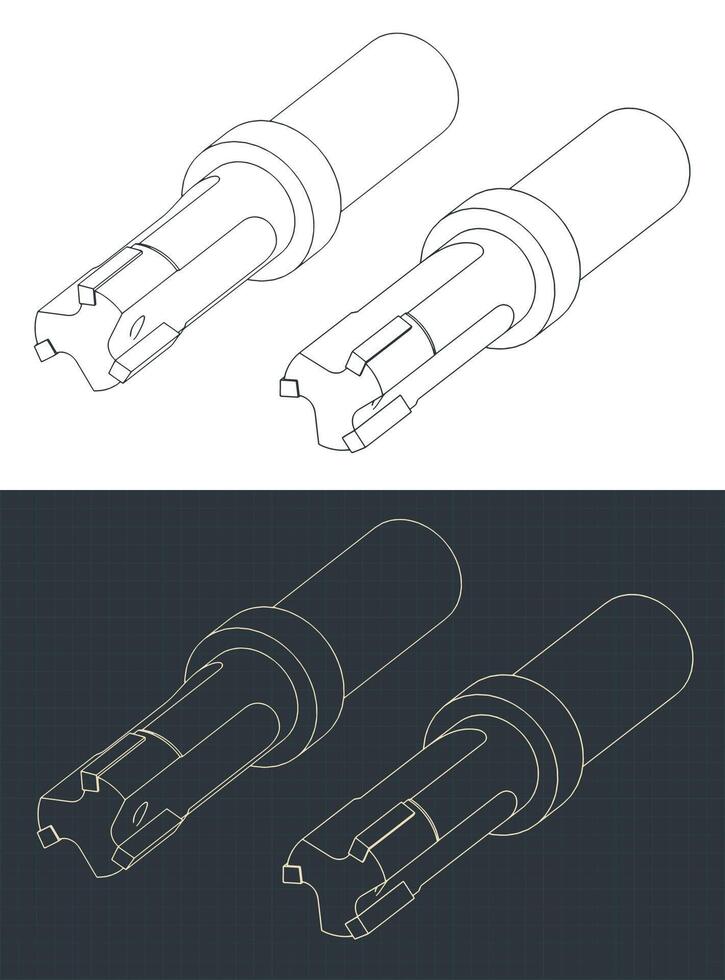 Metal reamer isometric blueprints vector