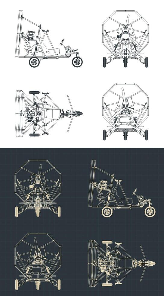 Ultralight trike aircraft blueprints vector