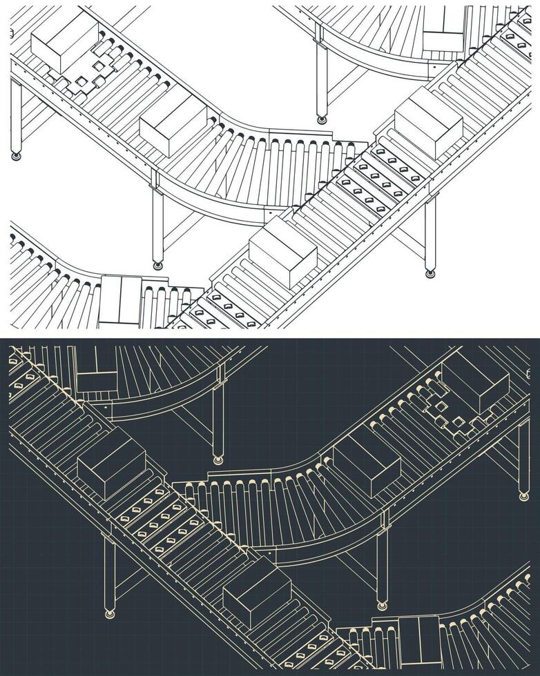 Conveyor lines for factory and warehouses vector