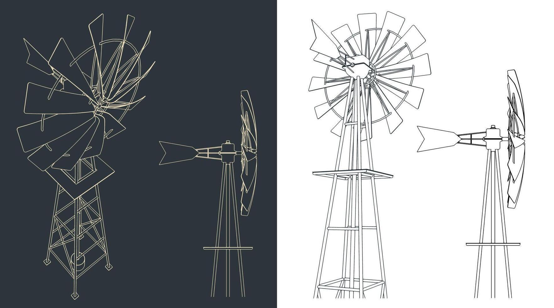 Farm Windmill Drawings vector