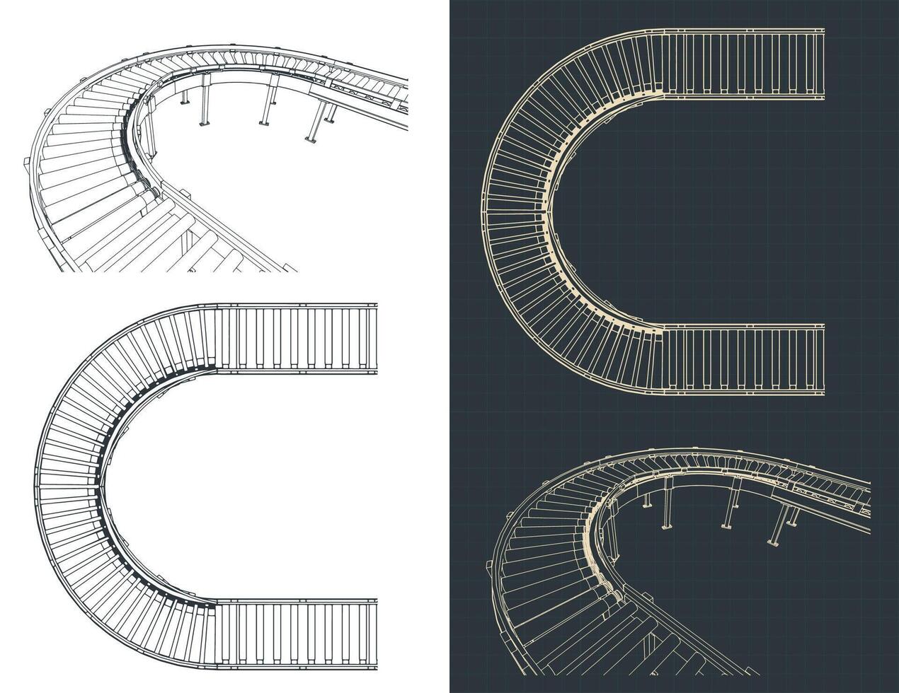 Conveyor roller line blueprints vector