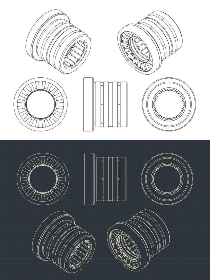 Tappered cylindrical roller bearing drawings vector