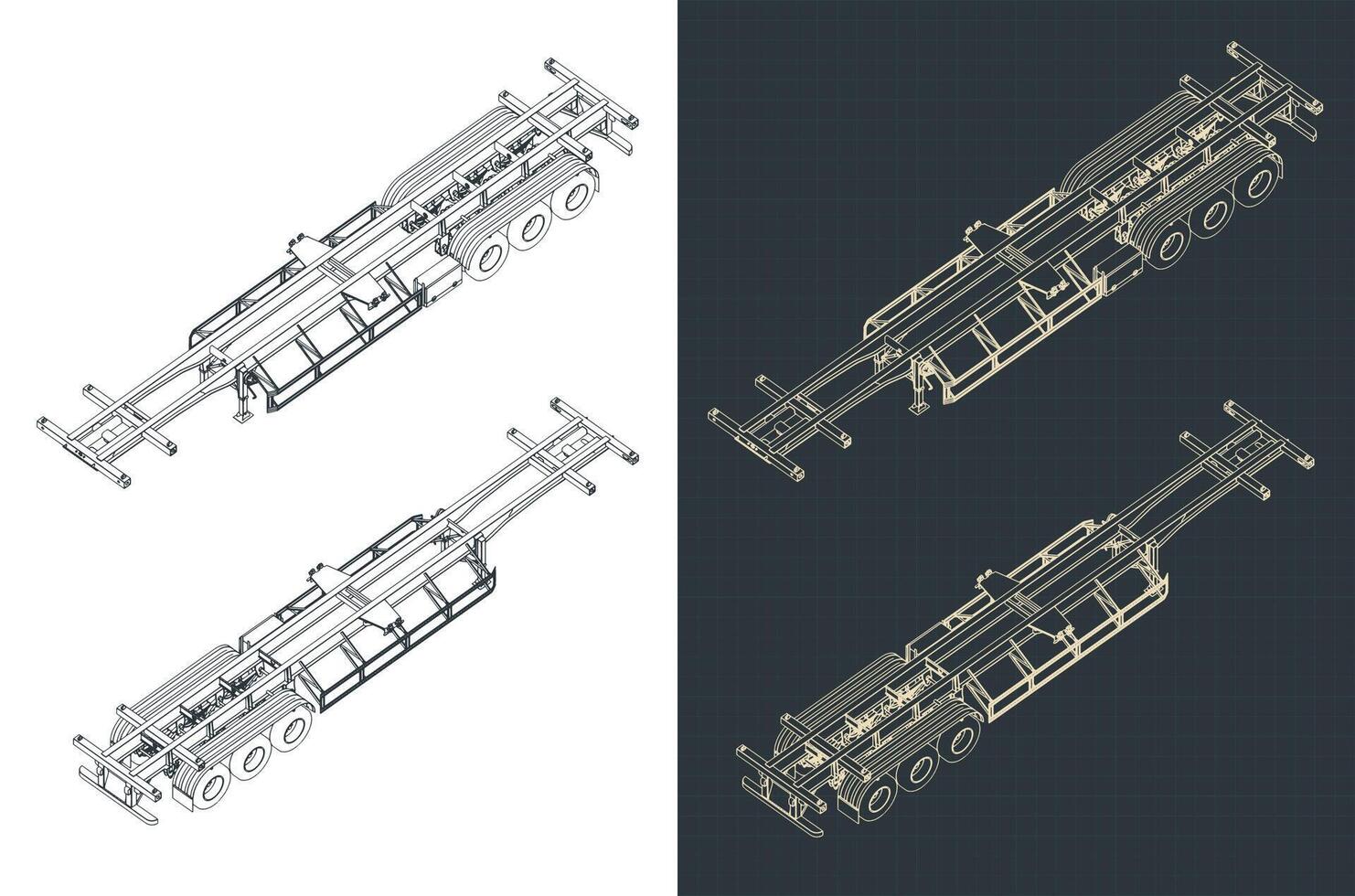 Container trailer isometric blueprints vector