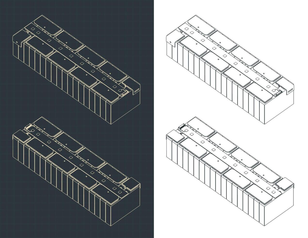 Battery module isometric blueprint vector