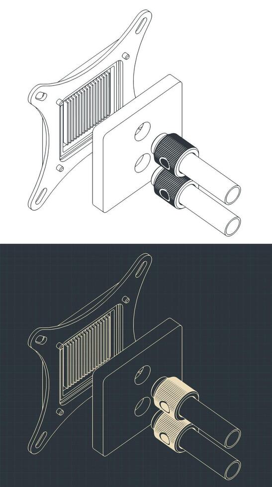 Disassembled water block isometric blueprints vector