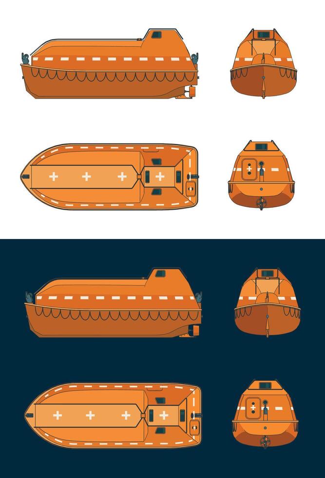 Lifeboat color blueprints vector