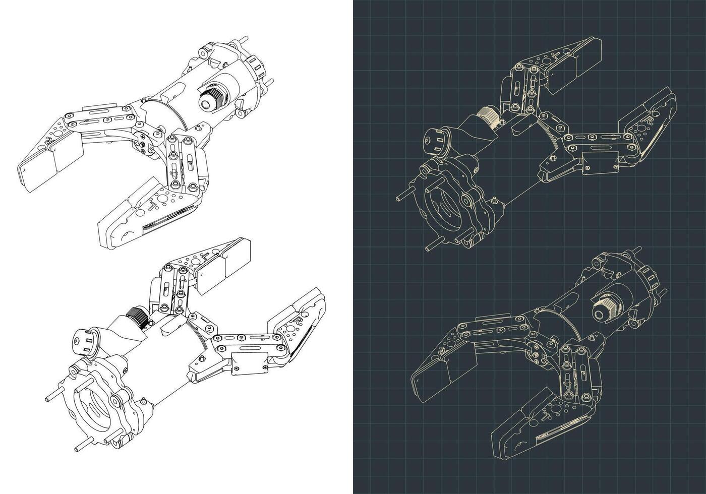 Robotic arm isometric drawings vector