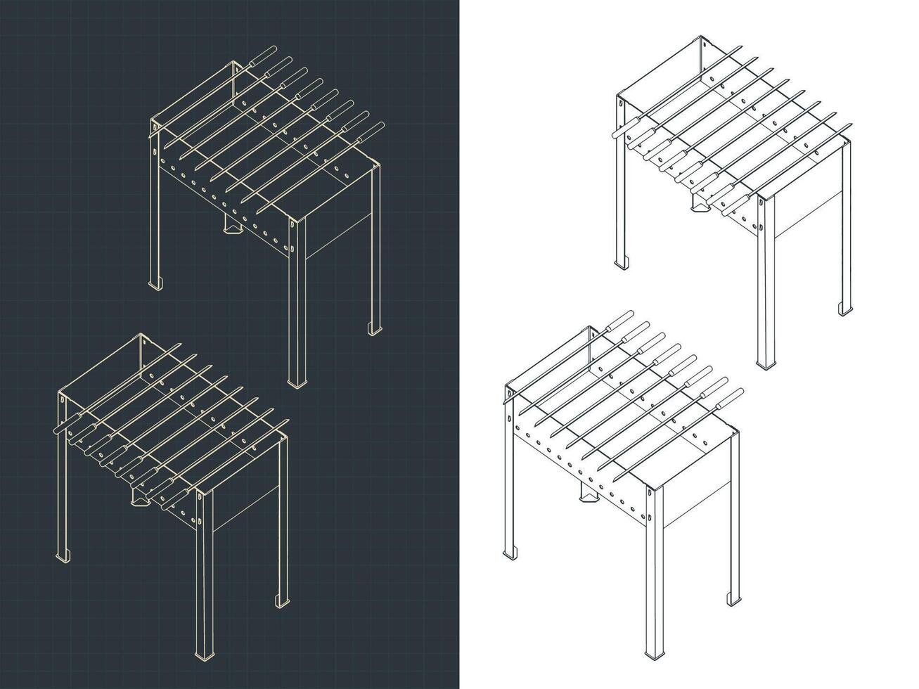 Barbecue isometric drawings vector