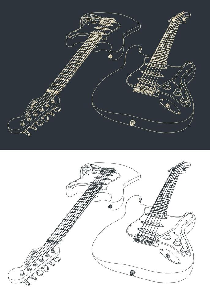 Guitar sketches illustrations vector