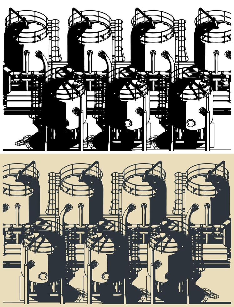 Chemical production tanks close up vector