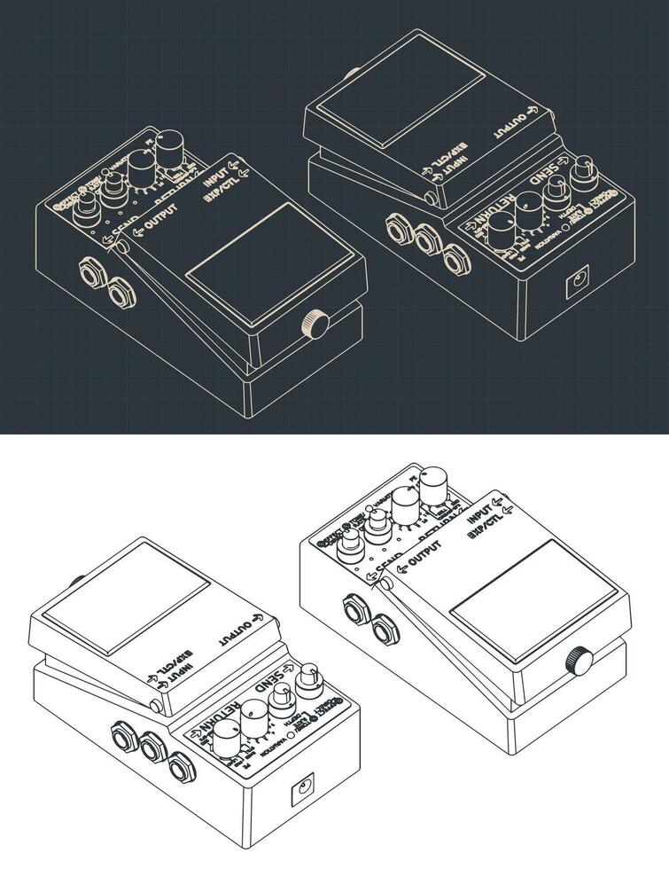 Distortion pedal isometric blueprints vector