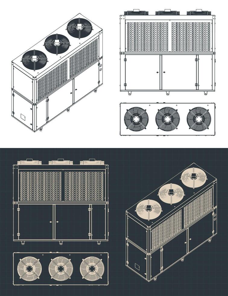 Outdoor unit of industrial air conditioner blueprint vector