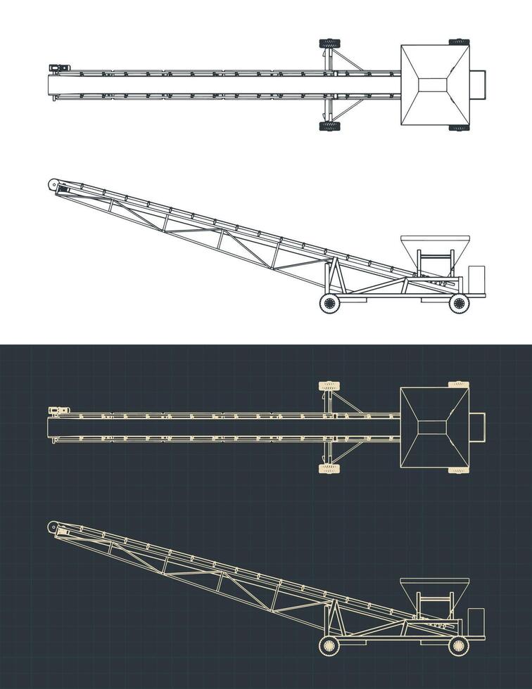 Mobile conveyor blueprints vector