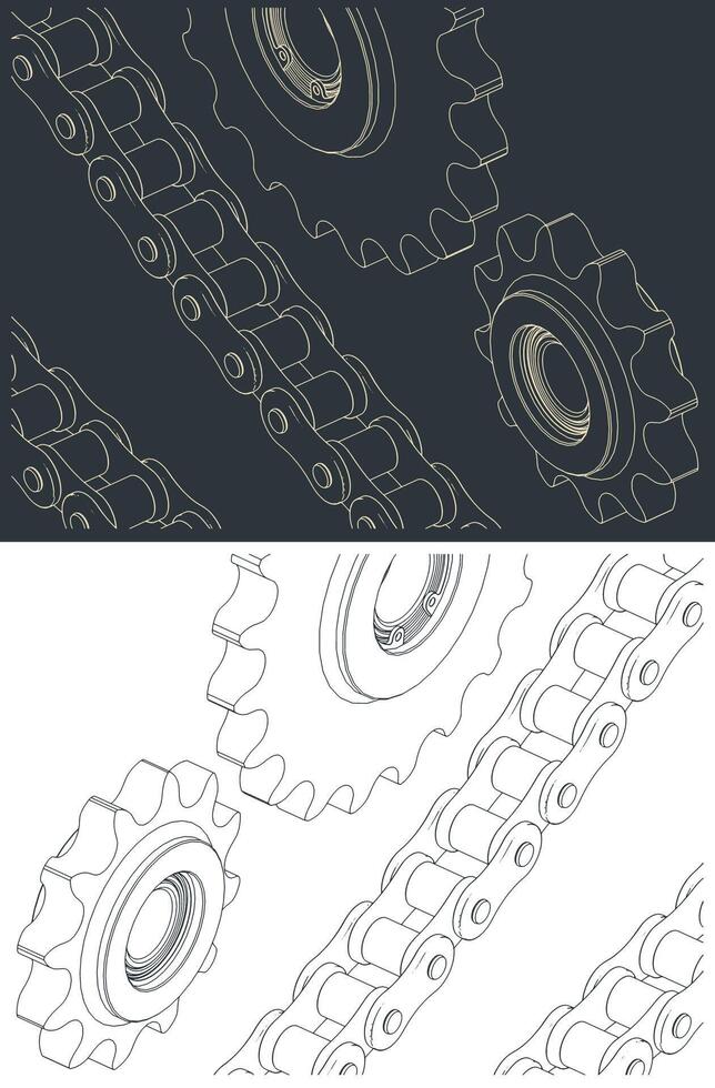 Chains and sprockets drawings vector