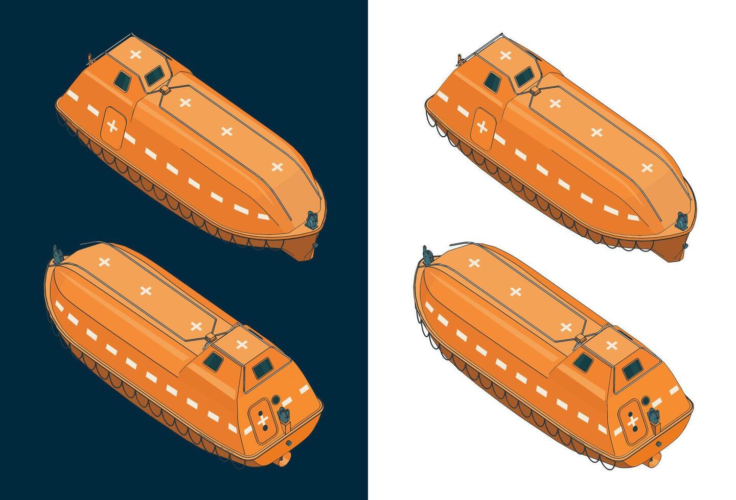 Lifeboat isometric color blueprints vector