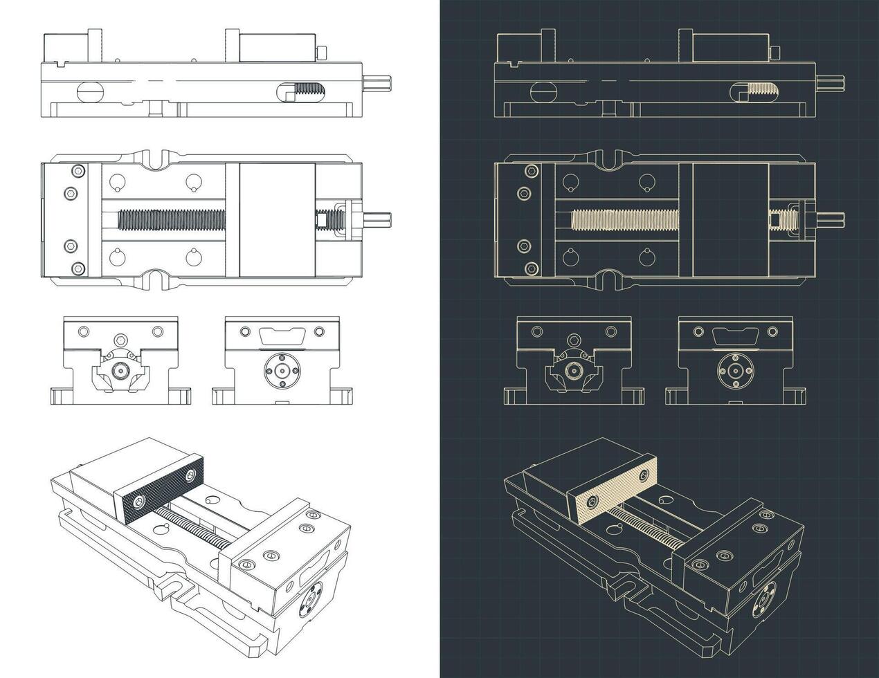Machine vice blueprints vector