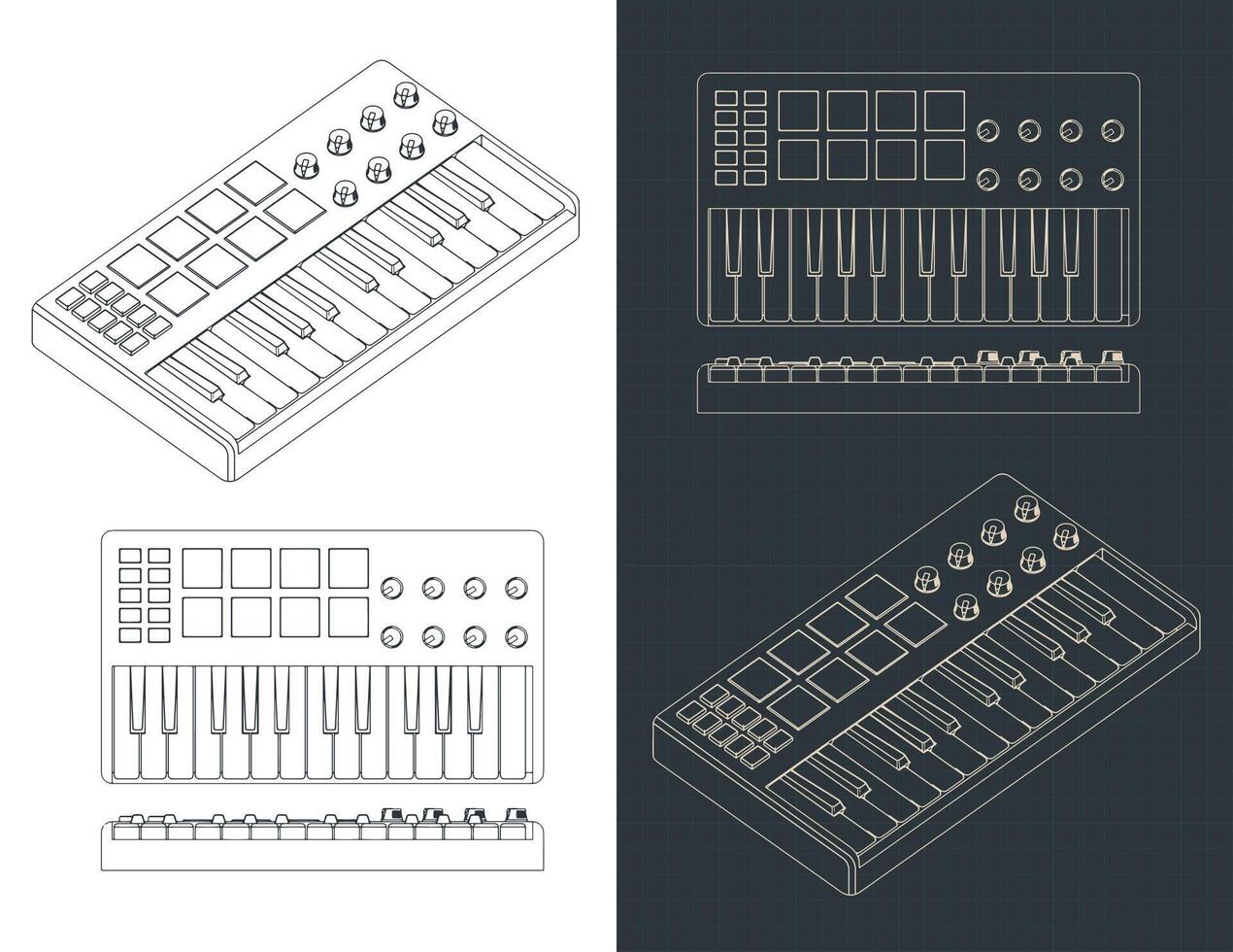 MIDI controller keyboard blueprints vector
