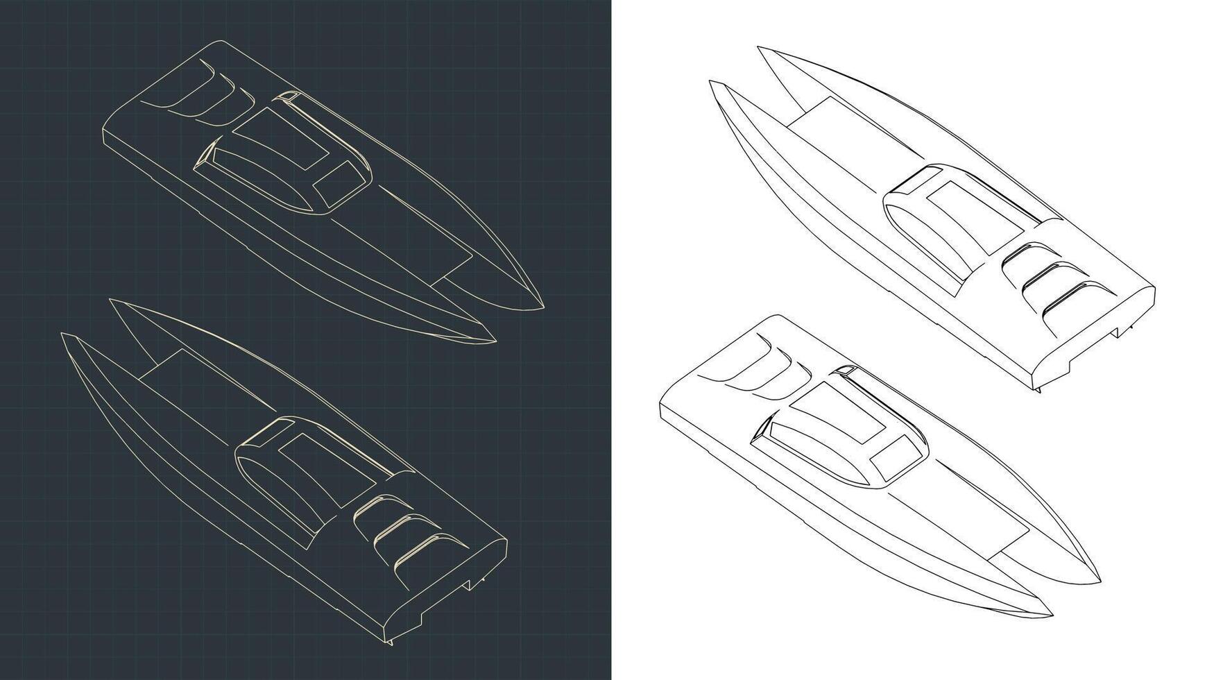 High speed catamaran isometric drawings vector