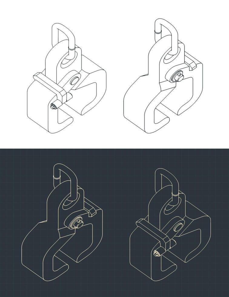 I-beam gripper isometric blueprints vector