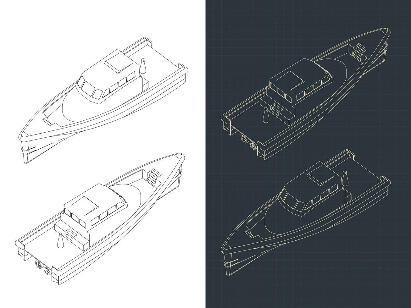 Search and rescue boat isometric blueprints vector