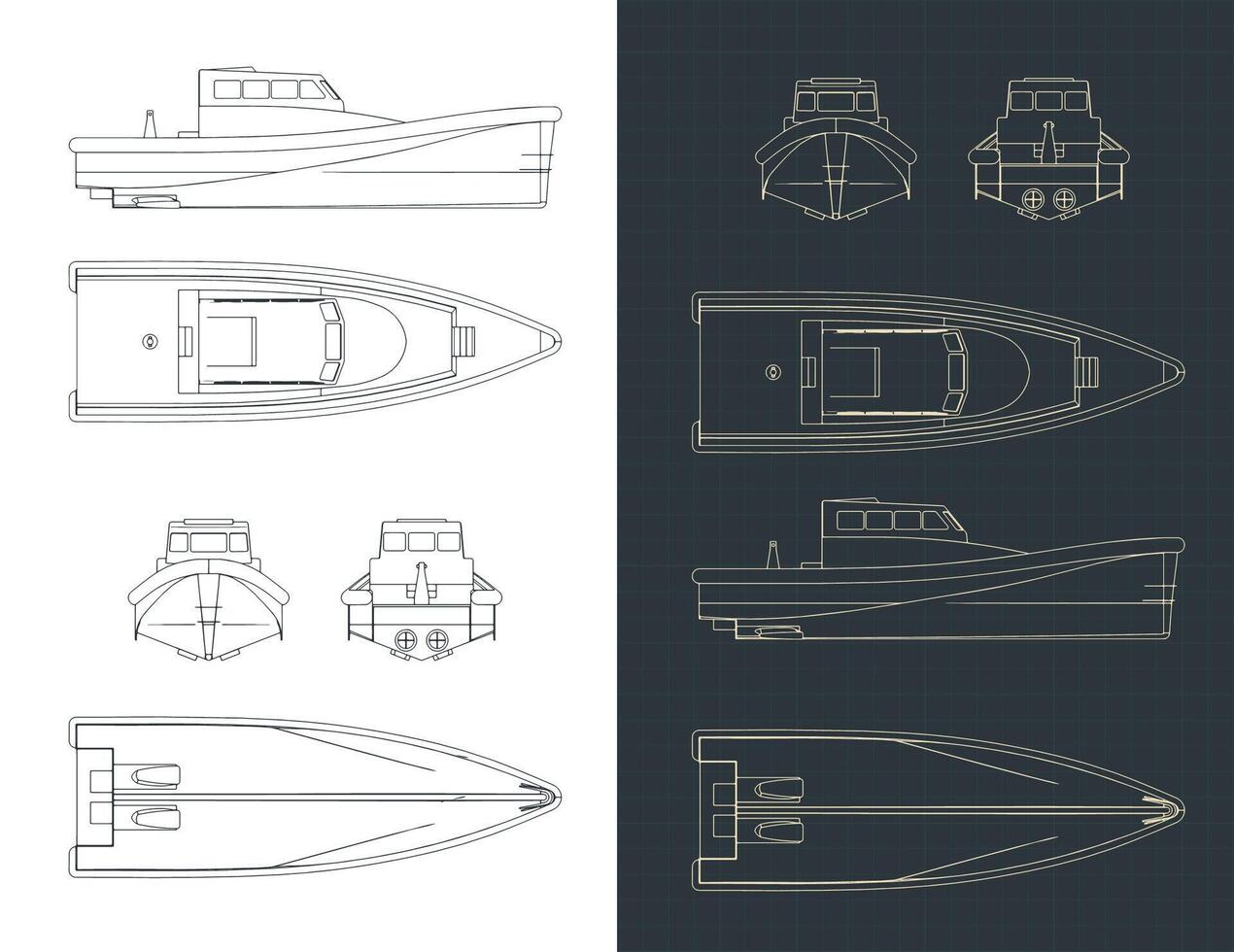 Search and rescue boat blueprints vector