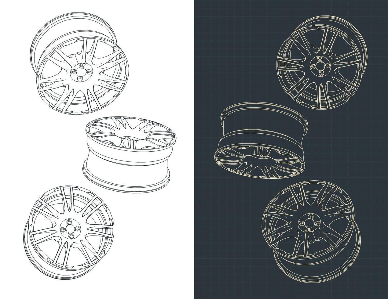 Alloy wheels drawings vector