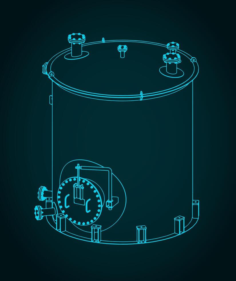 Large industrial tank isometric blueprint vector