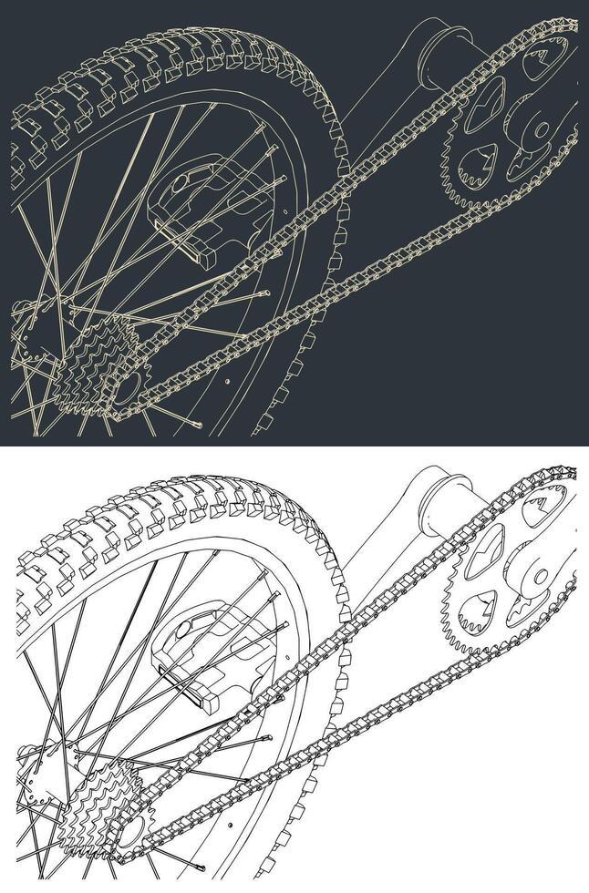 Bicycle transmission system drawings vector