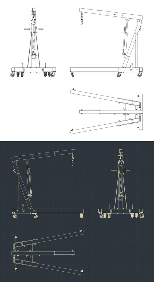 Folding engine crane blueprints vector