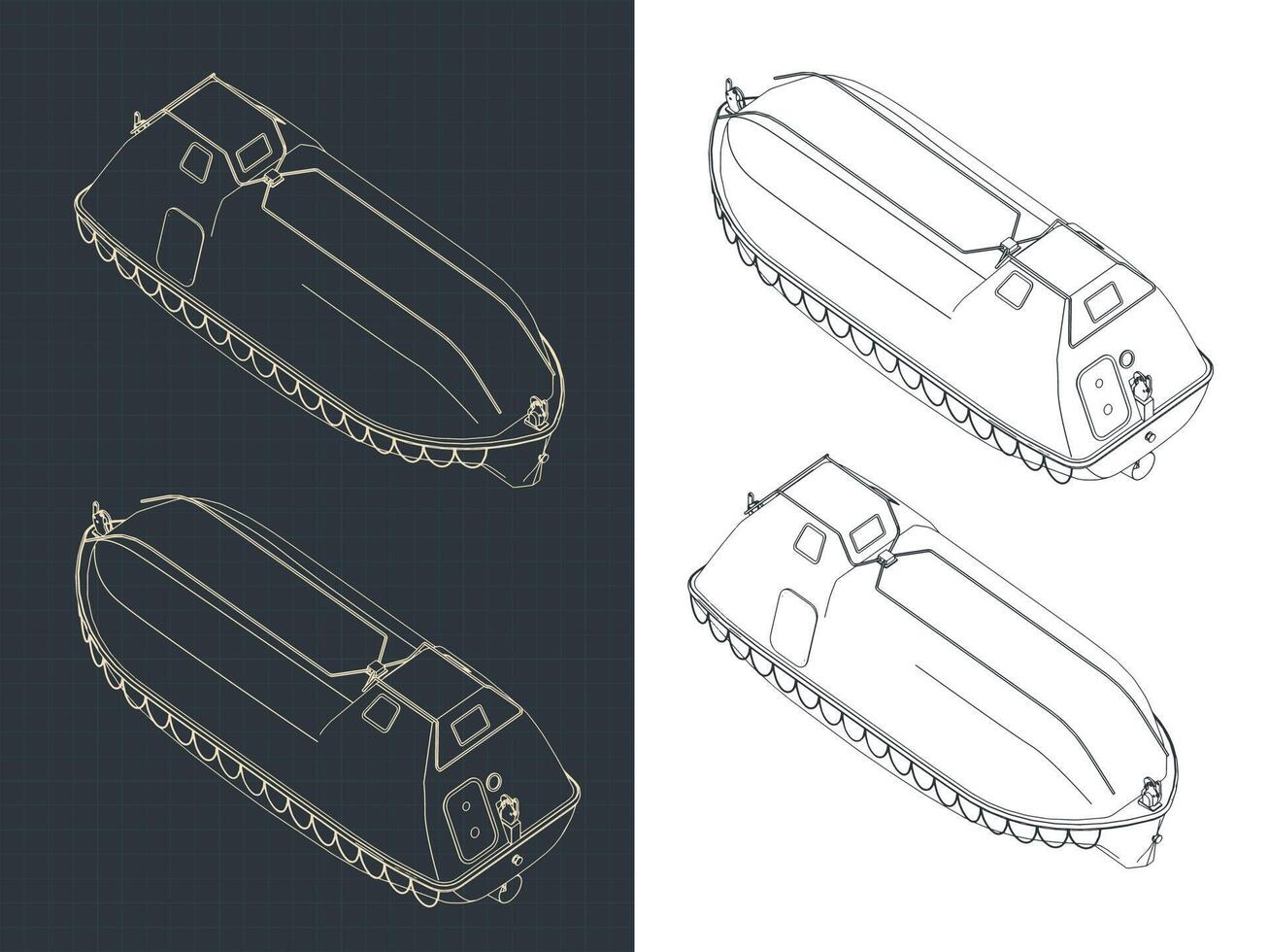 Lifeboat isometric blueprints vector