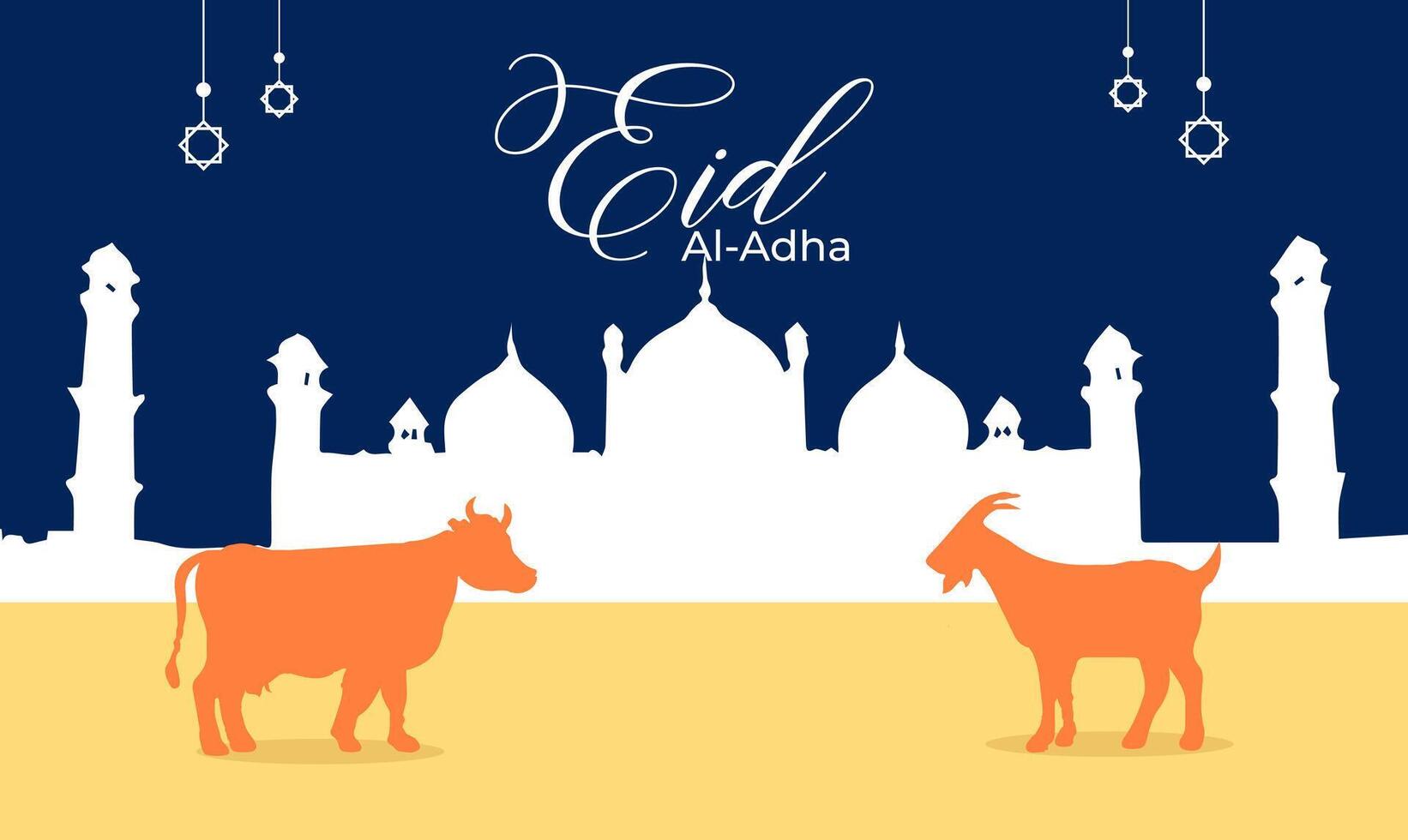 islamic eid al adha mubarak illustration with animal for sacrifice vector