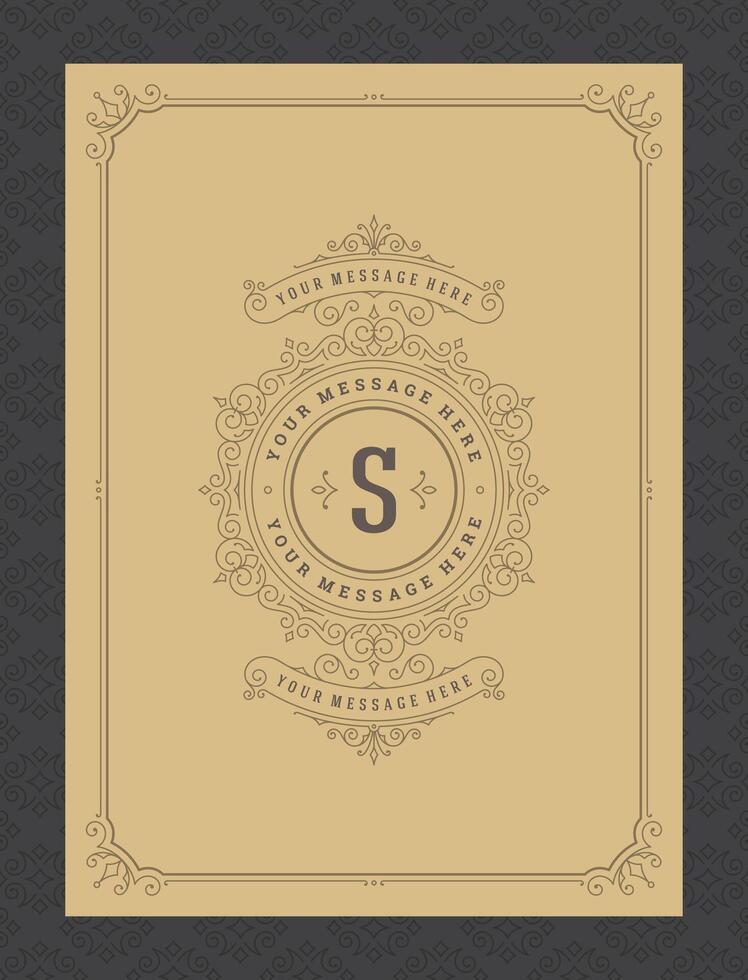 Vintage ornament greeting card calligraphic ornate swirls and vignettes frame design template vector