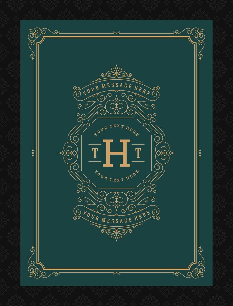 Vintage ornament greeting card calligraphic ornate swirls and vignettes frame design template vector