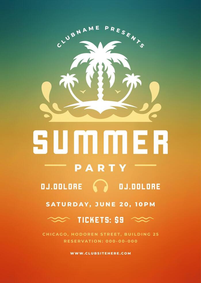 Summer party design poster or flyer night club event modern typography vector
