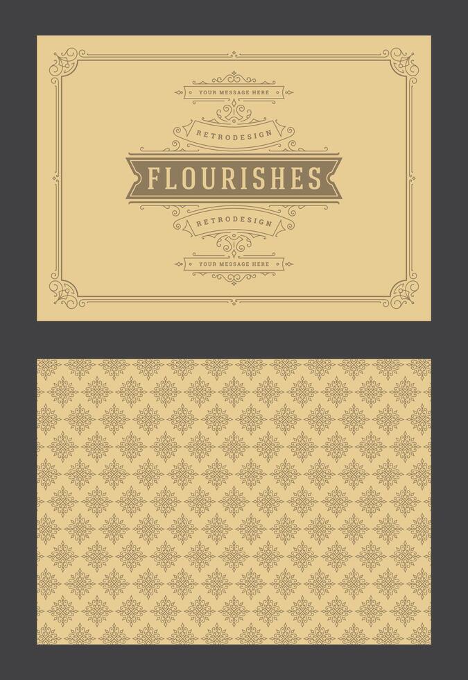 Vintage ornament greeting card calligraphic ornate swirls and vignettes frame design template vector