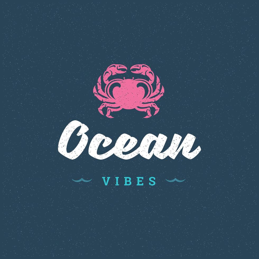 Summer typography slogan and crab silhouette illustration. vector