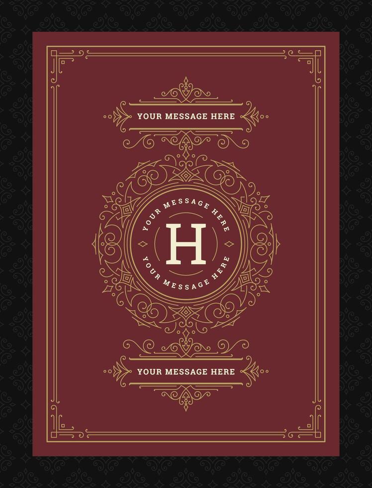Vintage ornament greeting card calligraphic ornate swirls and vignettes frame design template vector