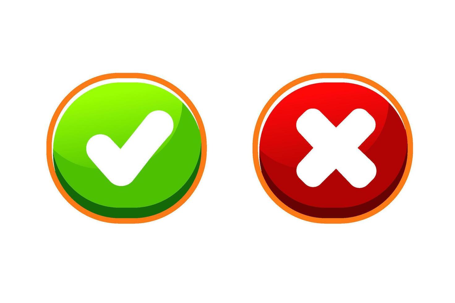 Cross check mark icons, flat round buttons. vector